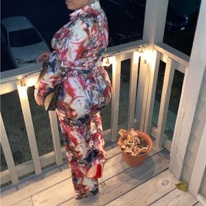 Floral two piece button up shit and pants
